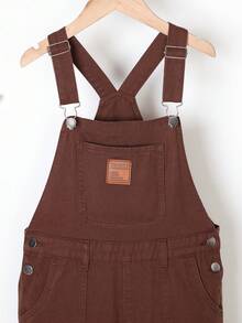 带补丁的 Tween 女孩牛仔连体裤 - 咖啡棕 - 查看 4