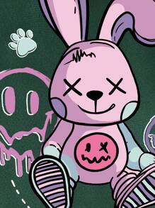 SHEIN Qutie 女士卡通印花连帽衫，配有保暖内衬和抽绳 - 綠色 - 查看 5