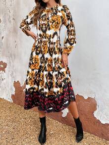 SHEIN Clasi 全印花綁頸連衣裙 - 薑色 - 查看 4