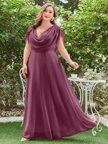 Plus Size Elegant Solid Color Loose Chiffon Bridesmaids Dress