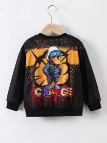 SHEIN Boys' Casual Letter & Duck Printed Sweatshirt With Ink Splash Decoration - Multicolor - View 1