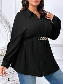 SHEIN LUNE 加大碼下肩帶扣襯衫 - 黑色 - 查看 6