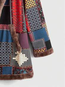 SHEIN LUNE Chaqueta Con Capucha De Forro Polar Con Estampado Empalmado Para Mujer - Multicolor - Ver 5