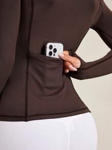 Easithlete Women's Slim Fit Zip-up Sports Jacket - Chocolate Brown - View 6