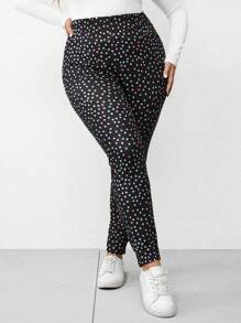SHEIN LUNE Women's Plus Size Colorful Polka Dot Printed Leggings For Base Layer - Multicolor - View 1