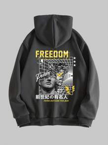 ROMWE MEN Goth Men's Sculpture Print Hooded Zipper Sweatshirt - Dark Grey - View 1