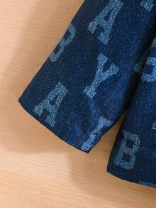 寶寶男孩字母圖案貝里絨衣領泰迪皮毛襯裡外套