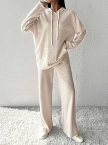 SHEIN Essnce Women'S Tracksuit Set: Crop Top Sweatshirt And Jogger Pants With Drawstring - Apricot - View 6