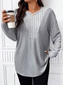 SHEIN LUNE Women's Plus Size Drop Shoulder T-Shirt - Grey - View 5