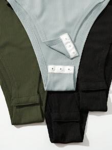 Chiquease 4pcs Solid Ribbed Knit Bodysuit - Multicolor - View 6