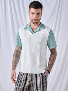 Mainfolk Men's V-neck Sweater Vest Without Shirt Inside - White - View 6