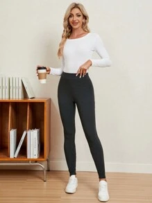 EMERY ROSE Leggings de mujer con costillas y forro térmico - Gris - Ver 6