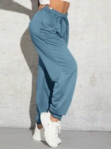 SHEIN SXY Women's Back Printed Tapered Sweatpants - Dusty Blue - View 3