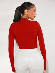 SHEIN SXY Của phụ nữ Quần skinny Áo thun Với Lỗ ngón tay cái - Đỏ - Xem 2