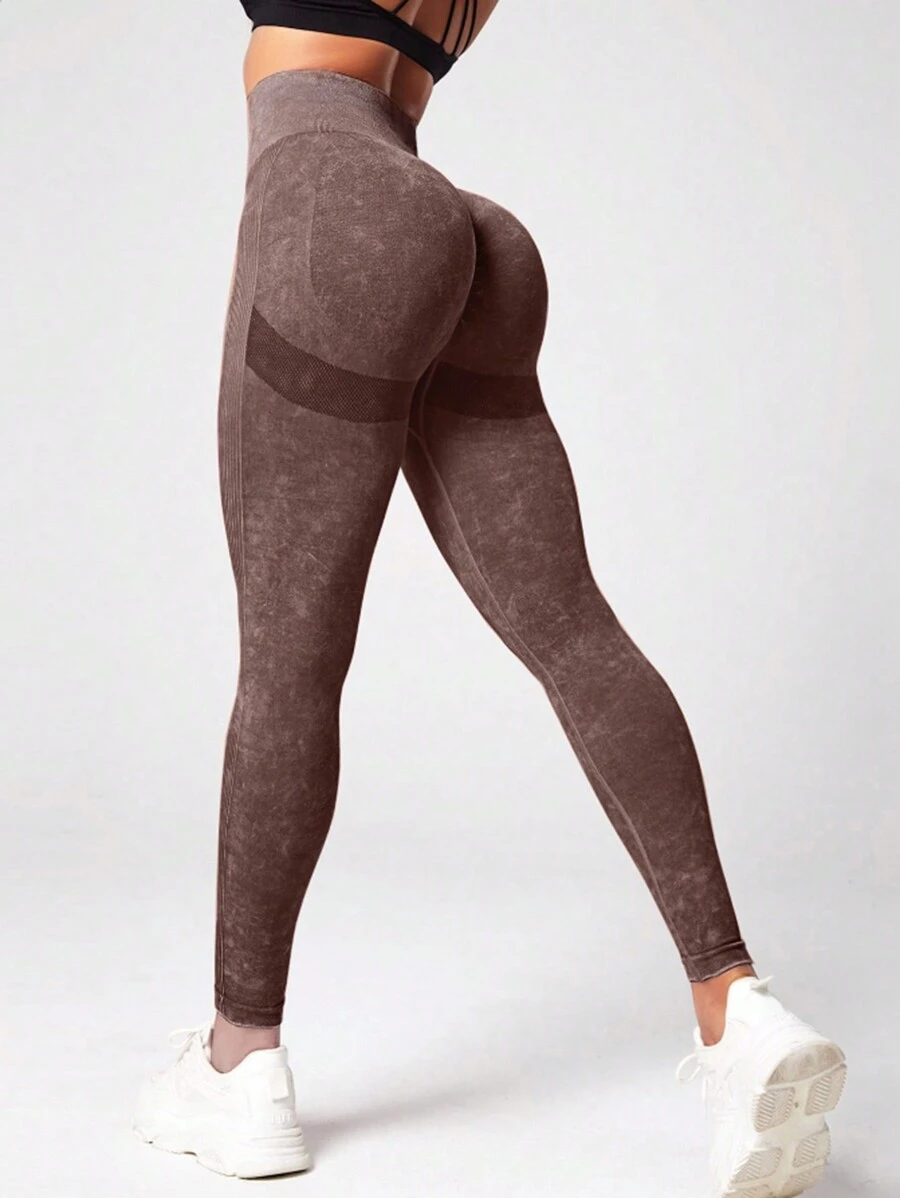 Liền mạch Căng cao Quần Leggings thể thao - Màu nâu Sô-cô-la - Xem 1