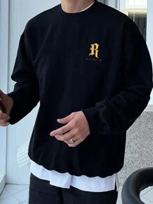 Men Letter Graphic Drop Shoulder Sweatshirt - Black - View 1