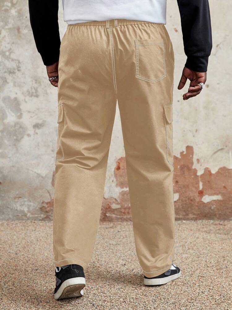 Men Plus Size Woven Casual Straight Pants