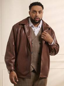 Manfinity VCAY Loose Woven PU Leather Jacket (Plus Size Men), For Fall Winter