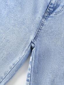 青少年女孩街头舒适休闲高弹牛仔喇叭裤 - 淺色水洗藍 - 查看 4