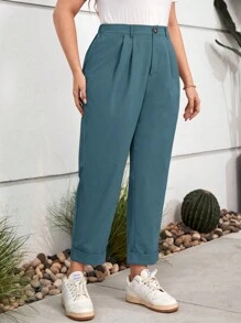 SHEIN LUNE Plus Size Solid Color Pleated Pants