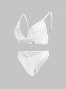 Floral Lace Sheer Bra & Panty Sexy Lingerie Set - White - View 5
