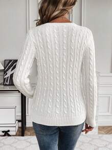 Calvaya Solid Color Twisted Pattern Sweater,Long Sleeve Tops Knit Pullover Fall Winter Outfit