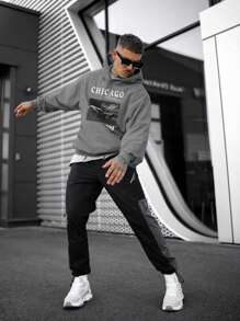 Men's Graphic Print Hoodie Sweatshirt - Dark Grey - View 4
