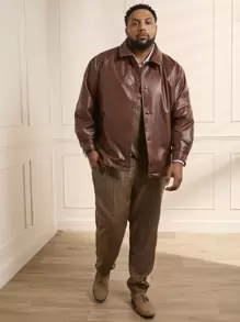 Manfinity VCAY Loose Woven PU Leather Jacket (Plus Size Men), For Fall Winter