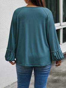Calvaya Plus Size Women'S Notched Neckline Raglan Sleeve T-Shirt - Blue - View 2