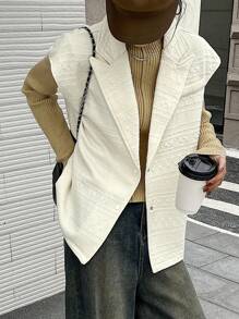 DAZY Của phụ nữ Cổ bẻ Kết cấu Thường xuyên Áo vest - Màu be - Xem 5