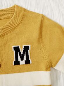 男嬰毛衣開衫,帶字母和條紋圖案 - 黃色 - 查看 7