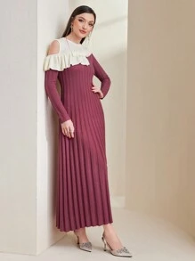 Modelyn 女用荷葉邊細節羅紋長袖毛衣連身裙 - 彩色 - 查看 1
