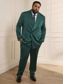 Manfinity VCAY Men's Plus Size Casual Lapel Double-breasted Suit Jacket & Pants Two-piece Set - Green - View 3