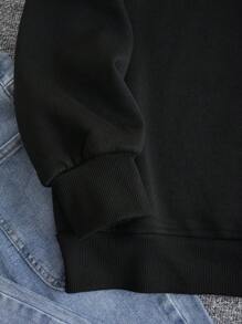 SHEIN EZwear 大尺碼女標語印花圓領衛衣 - 黑色 - 查看 5