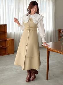 FRIFUL Của phụ nữ Váy không tay ( Áo sơ mi Không bao gồm ) - Màu Khaki - Xem 4