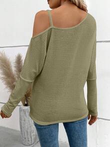 SHEIN Privé Chain Asymmetrical Shoulder Buffalo Plaid T-Shirt - Green - View 2