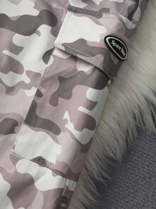 SHEIN 少女羅紋長袖上衣和迷彩褲,2 件/套,帶口袋,夏季 - 黑色 - 查看 4