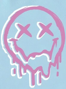 SHEIN Qutie 女兔印花笑臉設計衛衣 - 淺藍色 - 查看 4