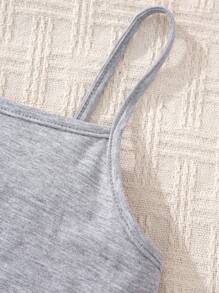 SHEIN 少女高低不等超級短版套頭毛衣&蝴蝶印花小吊帶上衣&運動褲 - 淺灰色 - 查看 5