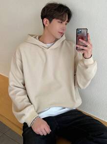 DAZY Men's Solid Color Drop Shoulder Hoodie - Apricot - View 6