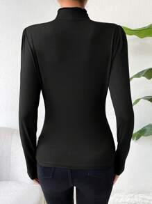 SHEIN Privé Women's Slim Fit Ruched T-shirt - Black - View 2