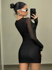 SHEIN ICON Lưới 2 trong1 Váy bodycon - màu đen - Xem 5