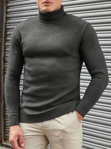 SHEIN Męski Prosty Jednolity kolor Wysoka Szyja Swetry , Wszechstronny