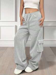 Flirla Women's Drawstring Sweatpants Wide Leg Sweatpantswide Leg Joggerswide Leg Yoga Pants Graduation,Back To School Outfits,Graduation,Teacher Outfits For Women,Back To School - Grey - View 4