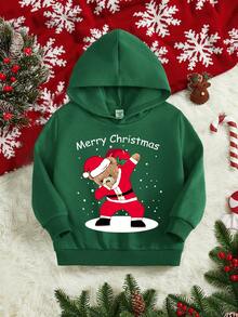 幼兒男童休閒聖誕卡通圖案長袖連帽衫,適用於秋季和冬季