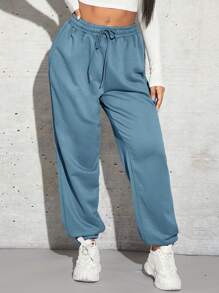 SHEIN SXY Women's Back Printed Tapered Sweatpants - Dusty Blue - View 6