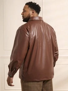 Manfinity VCAY Loose Woven PU Leather Jacket (Plus Size Men), For Fall Winter