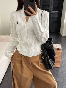 DAZY Women's Rabbit Embroidery Zipper Front Cardigan,Long Sleeve Tops Jacket - Beige - View 1