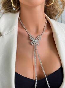 Bijuterii colier Y cu incrustații cu stras în formă de fluture pentru femei