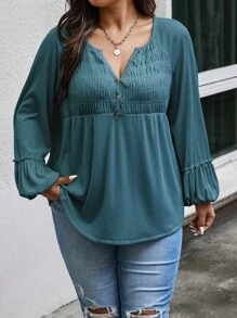 Calvaya Plus Size Women'S Notched Neckline Raglan Sleeve T-Shirt - Blue - View 1